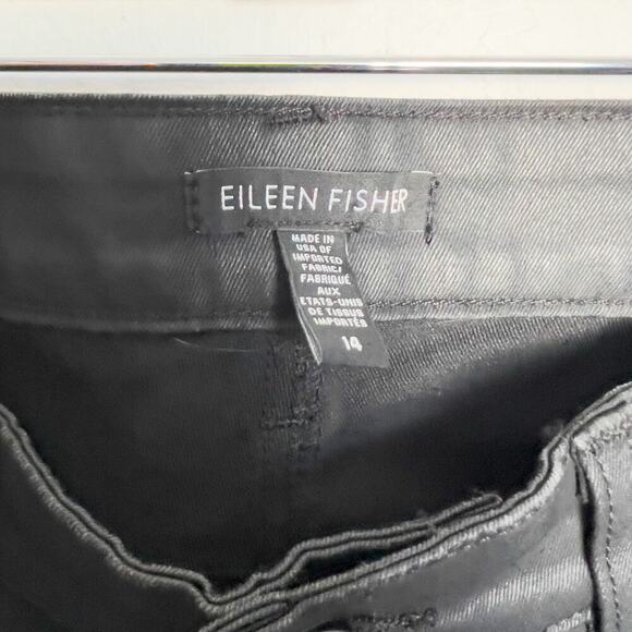 Eileen Fisher Pants Sz 14 Coated Denim Jeans Faux Leather Black Slim Stretch - Picture 4 of 8